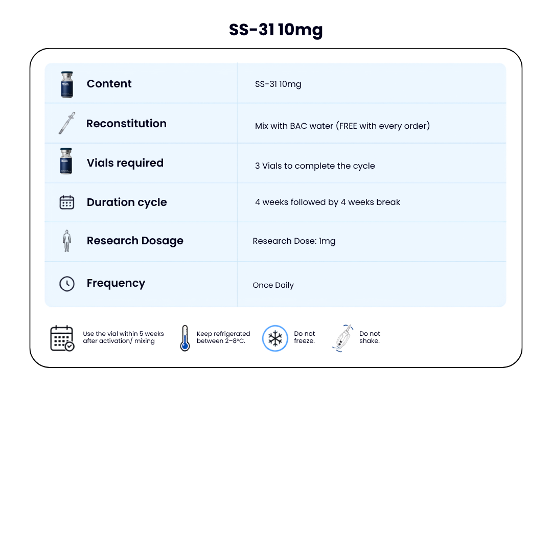 SS-31 10mg — Mitochondrial Repair + Energy Support + FREE BAC WATER