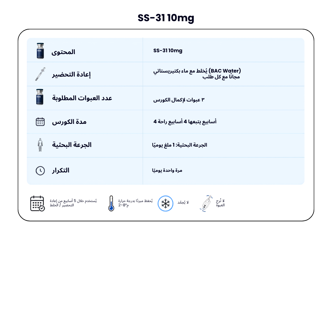 SS-31 10mg — Mitochondrial Repair + Energy Support + FREE BAC WATER