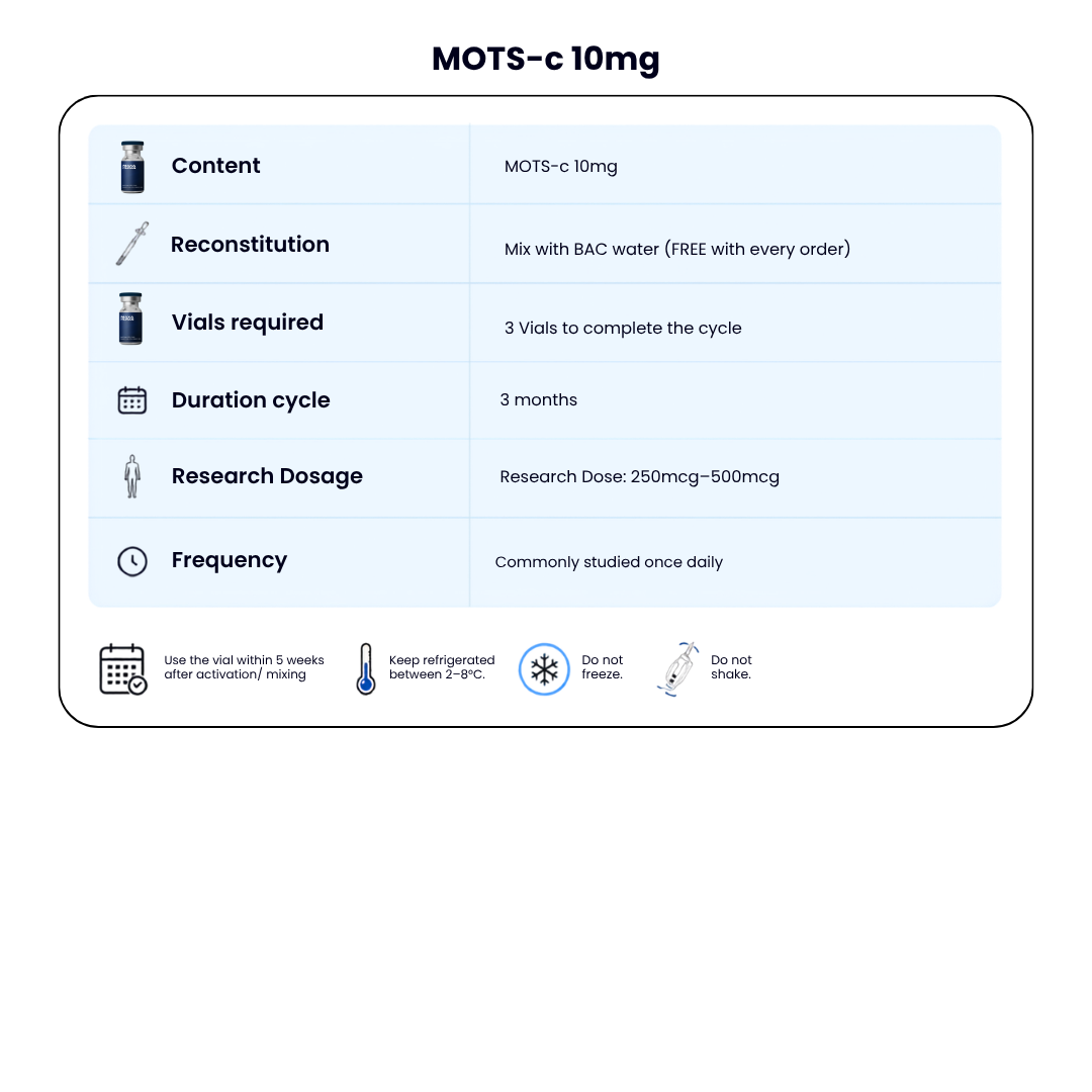 MOTS-c 10mg (Metabolic Boost & Energy) + FREE BAC WATER